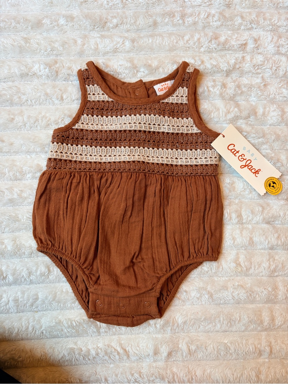 Cat & Jack Rust Brown and Cream Crochet-Trim Baby One-Piece